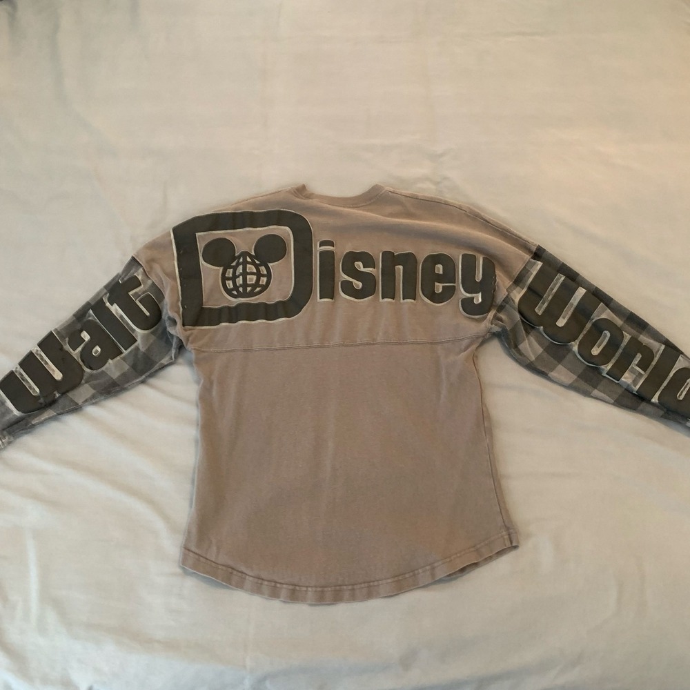 Disney Spirit Jersey Shirt Womens XS Gray Plaid Walt Disney World Long Sleeve